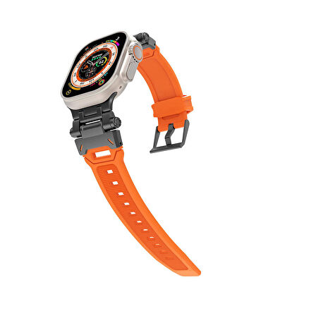 Apple Watch 7/8/9 45mm ile Uyumlu Kordon Metal Başlıklı Silikon Kordon