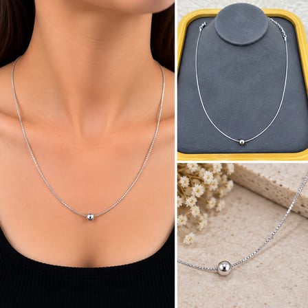 💎 Premium Parlak ve Şık Gümüş Renk Tek Top Detaylı İnce 316L Çelik Kadın Kolye (45cm)