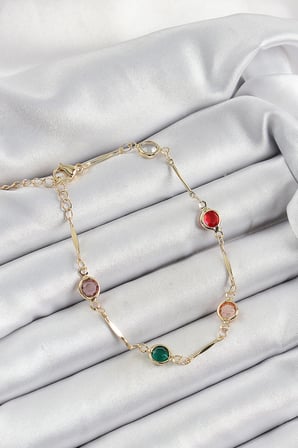 Pirinç Asorti Model Gold Renk Zirkon Taşlı Kadın Bileklik