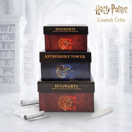 BakGelAl Harry Potter Hogwarts Lisanslı 3’lü Dekoratif Saklama Kutusu Seti – İç İçe Geçebilen Hediye Kutuları- Görekemli Hogwarts Tasarımlı