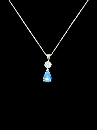 925 Ayar İthal Gümüş Damla Mavi Taş Model Kolye Şık ve Anlamlı Tasarım Hediye