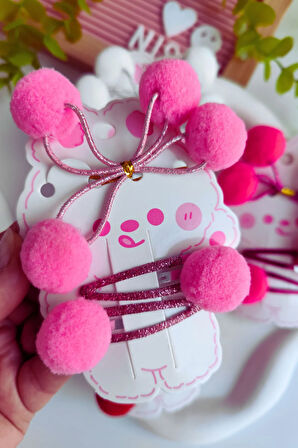 Simli Ponpon Toka Seti (2 Adet Lastik , 2 Adet Çıtçıt Toka)