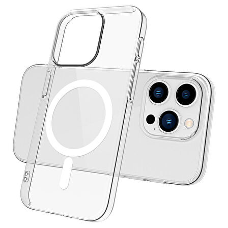 Apple iPhone 15 Pro ile Uyumlu Kılıf Magsafe Şarj Özellikli Şeffaf Tek Kamera Çerçeveli Kapak