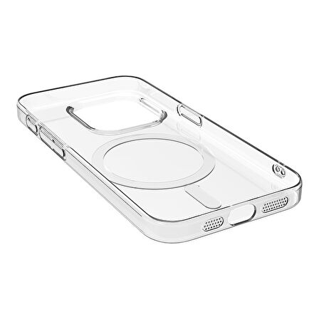 Apple iPhone 15 Pro ile Uyumlu Kılıf Magsafe Şarj Özellikli Şeffaf Tek Kamera Çerçeveli Kapak