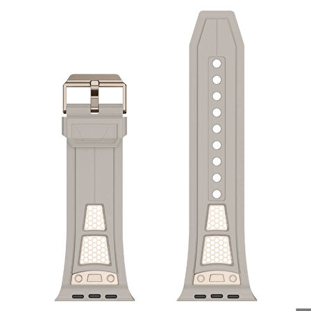 Apple Watch 7/8/9 45mm Uyumlu Hava Alabilen Delikli Metal Süslemeli Desenli Silikon Kordon