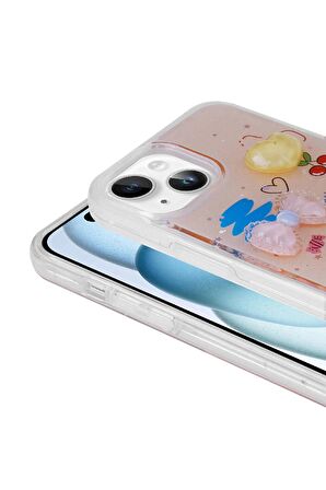 Apple iPhone 15 Plus Uyumlu Kılıf Kabartma Figürlü Parlak Telefon Kılıfı Kapak