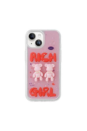 Apple iPhone 14 Uyumlu Kılıf Kabartma Figürlü Parlak Telefon Kılıfı Kapak