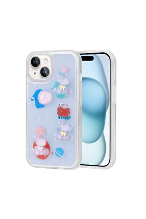 Apple iPhone 13 Uyumlu Kılıf Kabartma Figürlü Parlak Telefon Kılıfı Kapak