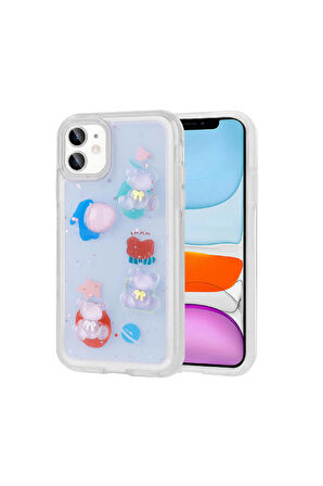 Apple iPhone 11 Uyumlu Kılıf Kabartma Figürlü Parlak Telefon Kılıfı Kapak