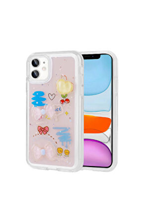 Apple iPhone 11 Uyumlu Kılıf Kabartma Figürlü Parlak Telefon Kılıfı Kapak