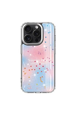 Apple iPhone 15 Pro Max Uyumlu Kılıf Simli Desenli Parlak Telefon Kılıfı Kapak