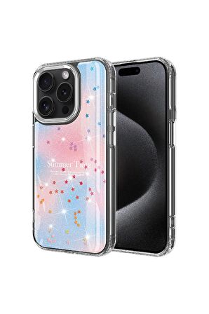 Apple iPhone 15 Pro Max Uyumlu Kılıf Simli Desenli Parlak Telefon Kılıfı Kapak
