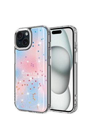 Apple iPhone 15 Plus Uyumlu Kılıf Simli Desenli Parlak Telefon Kılıfı Kapak