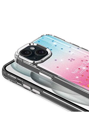 Apple iPhone 15 Plus Uyumlu Kılıf Simli Desenli Parlak Telefon Kılıfı Kapak