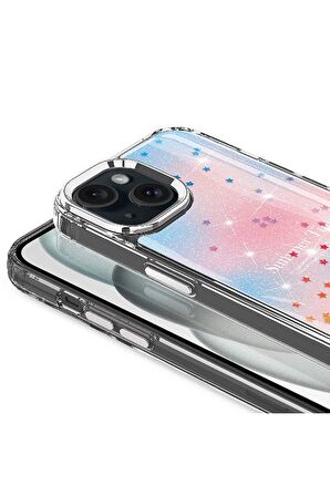 Apple iPhone 15 Uyumlu Kılıf Simli Desenli Parlak Telefon Kılıfı Kapak