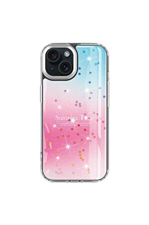 Apple iPhone 15 Uyumlu Kılıf Simli Desenli Parlak Telefon Kılıfı Kapak