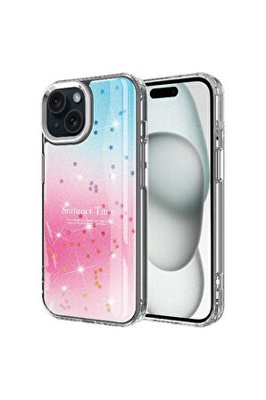 Apple iPhone 14 Uyumlu Kılıf Simli Desenli Parlak Telefon Kılıfı Kapak