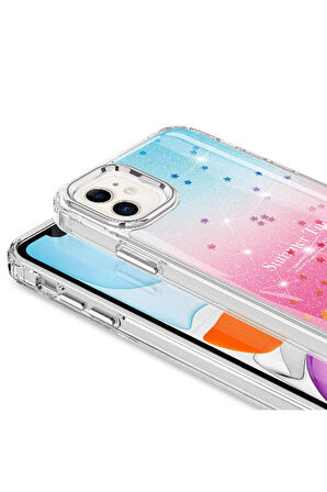 Apple iPhone 11 Uyumlu Kılıf Simli Desenli Parlak Telefon Kılıfı Kapak