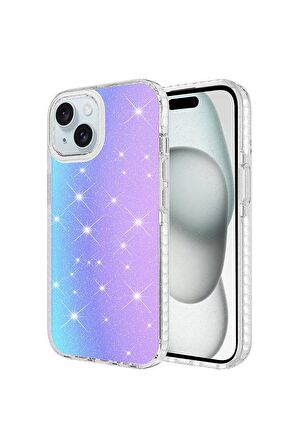 Apple iPhone 15 Plus Uyumlu Kılıf Parlak Renk Geçişli Renkli Kenarlı Telefon Kılıfı Kapak