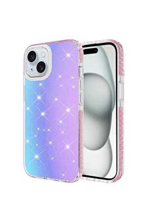 Apple iPhone 15 Plus Uyumlu Kılıf Parlak Renk Geçişli Renkli Kenarlı Telefon Kılıfı Kapak