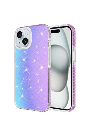 Apple iPhone 15 Uyumlu Kılıf Parlak Renk Geçişli Renkli Kenarlı Telefon Kılıfı Kapak