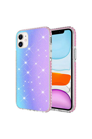 Apple iPhone 11 Uyumlu Kılıf Parlak Renk Geçişli Renkli Kenarlı Telefon Kılıfı Kapak