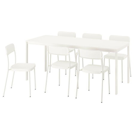 Yemek masası takımı, beyaz, 6 sandalyeli, açılabilir, 120/180x74 cm