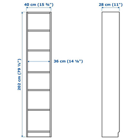 Kitaplık, beyaz, 40x28x202 cm