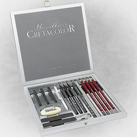 Cretacolor Silver Box Drawing Set Premium Eskiz Çizim Seti 17'li Ahşap Kutu / 40017