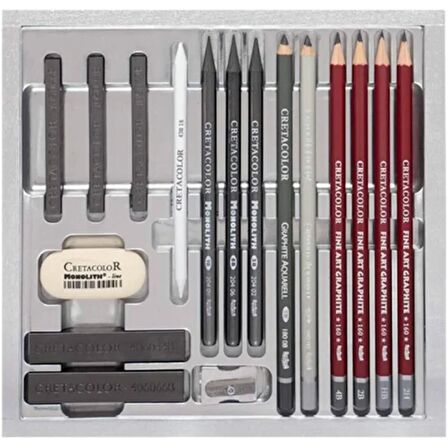 Cretacolor Silver Box Drawing Set Premium Eskiz Çizim Seti 17'li Ahşap Kutu / 40017