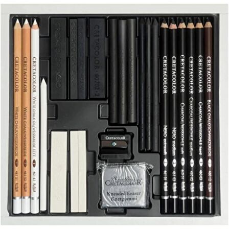 Cretacolor Black & White Box Drawing Set Premium Eskiz Çizim Seti 25'li Ahşap Kutu / 40025