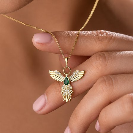 Gümüş Anka Kuşu Figürlü Gold Kadın Kolye