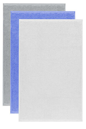 3 lü Düz Renk El Yüz Havlu Seti &#37;100 Pamuklu 50x90 Cm Gri-Mavi-Beyaz