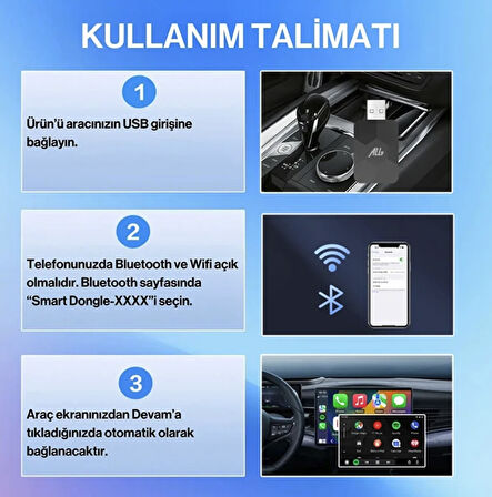 Kablosuz CarPlay Adaptörü | iPhone & Android Uyumlu | Bağlantı Kopmaz Yeni Nesil