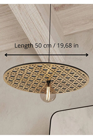 50 CM Tekli Rattan Desenli Ahşap Sarkıt Avize Aydınlatma Modern Avize Tavan Lambası