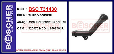 TURBO BORUSU MEGANE 3-FLUENCE 1.5 DCİ K9K 8200731430 144609794R