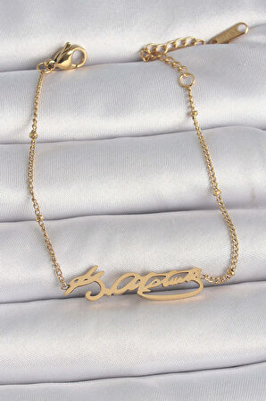 316L Çelik Gold Renk Atatürk İmza Model Kadın Bileklik