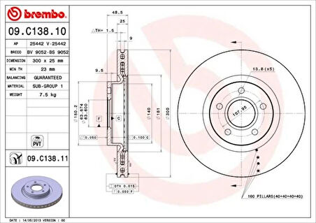 ON FREN DISK AYNASI FOCUS 2-3 2004-2017 C MAX 2003-2007 KUGA I-2 2008 CONNECT 2014 VOLVO C30 C70 2 S40 2 550 2004-2012 OLCU 300 25 DV611125CA DV611125EA 31362412 (2 ADET)