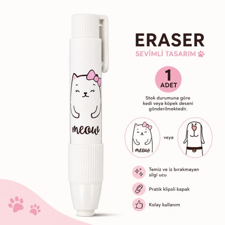 BakGelAl Kedi Köpek Tasarımlı Basmalı Silgi – Sevimli Mekanik Kalem Silgisi 