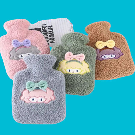 PratikAI 1 Litre Polar Peluş Örgülü & Kurdeleli Saçlı Kız Model Sıcak Su Torbası | Konforlu & Şirin