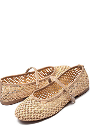 Kadın Hasır Örme Fileli Makosen Espadril Tokalı Babet 9015