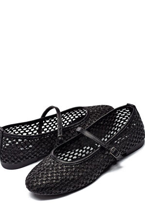 Kadın Hasır Örme Fileli Makosen Espadril Tokalı Babet 9015