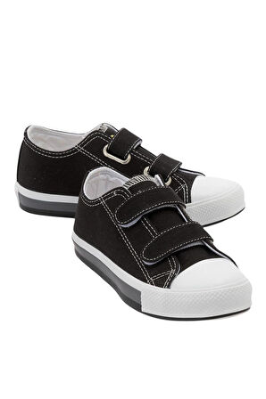 Unisex Çocuk Keten Kısa Convers Modeli Cırtlı Sneaker Spor Ayakkabı (26-30) SİYAH