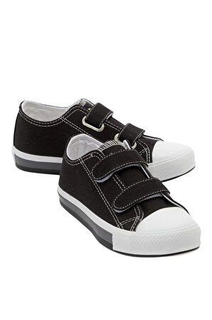 Unisex Çocuk Keten Kısa Convers Modeli Cırtlı Sneaker Spor Ayakkabı (26-30) SİYAH