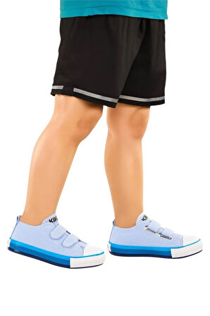 Unisex Çocuk Keten Kısa Convers Modeli Cırtlı Sneaker Spor Ayakkabı (26-30) MAVİ