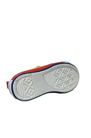 Unisex Çocuk Keten Kısa Convers Modeli Cırtlı Sneaker Spor Ayakkabı (26-30) KIRMIZI - BEYAZ