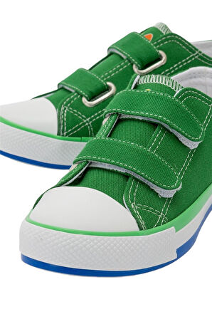 Unisex Çocuk Keten Kısa Convers Modeli Cırtlı Sneaker Spor Ayakkabı (26-30) Yeşil