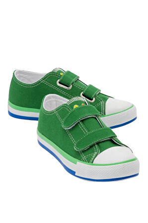 Unisex Çocuk Keten Kısa Convers Modeli Cırtlı Sneaker Spor Ayakkabı (26-30) Yeşil