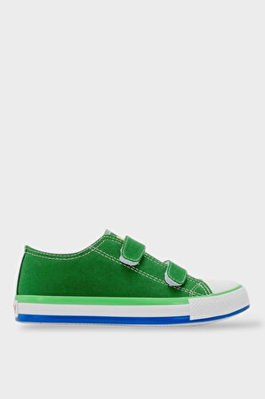Unisex Çocuk Keten Kısa Convers Modeli Cırtlı Sneaker Spor Ayakkabı (26-30) Yeşil