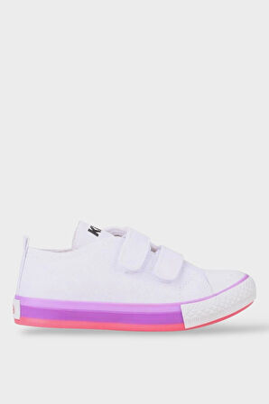 Unisex Çocuk Keten Kısa Convers Modeli Cırtlı Sneaker Spor Ayakkabı (26-30) BEYAZ - LİLA